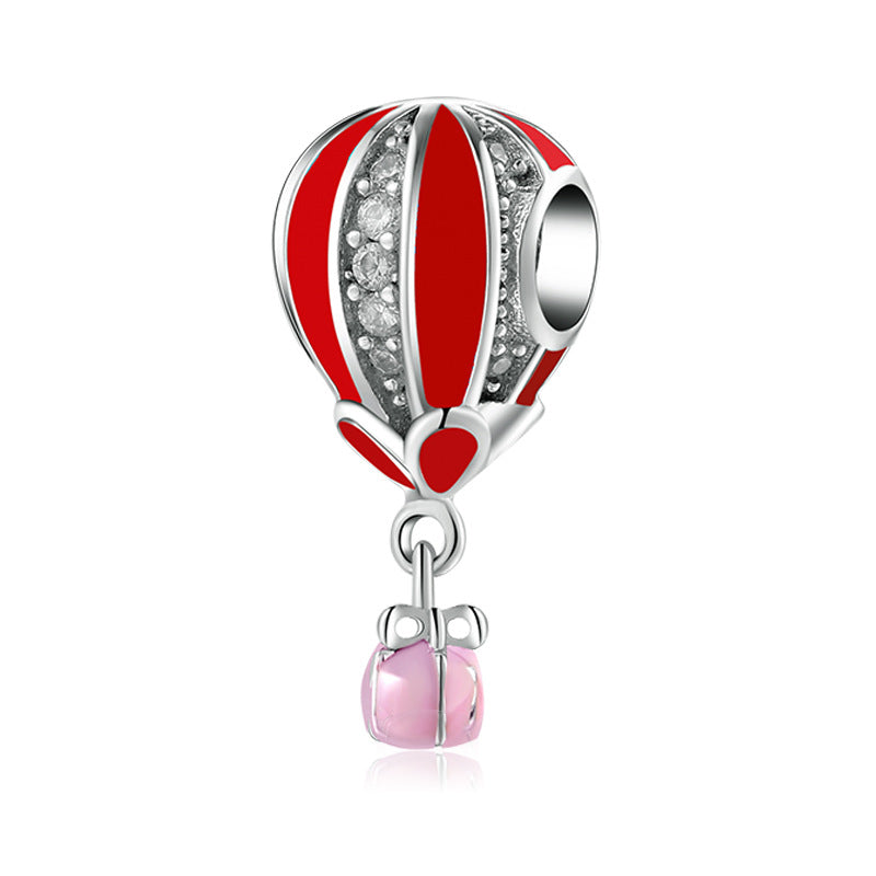 S925 Sterling Silver Red Hot Air Balloon Zircon Pendant
