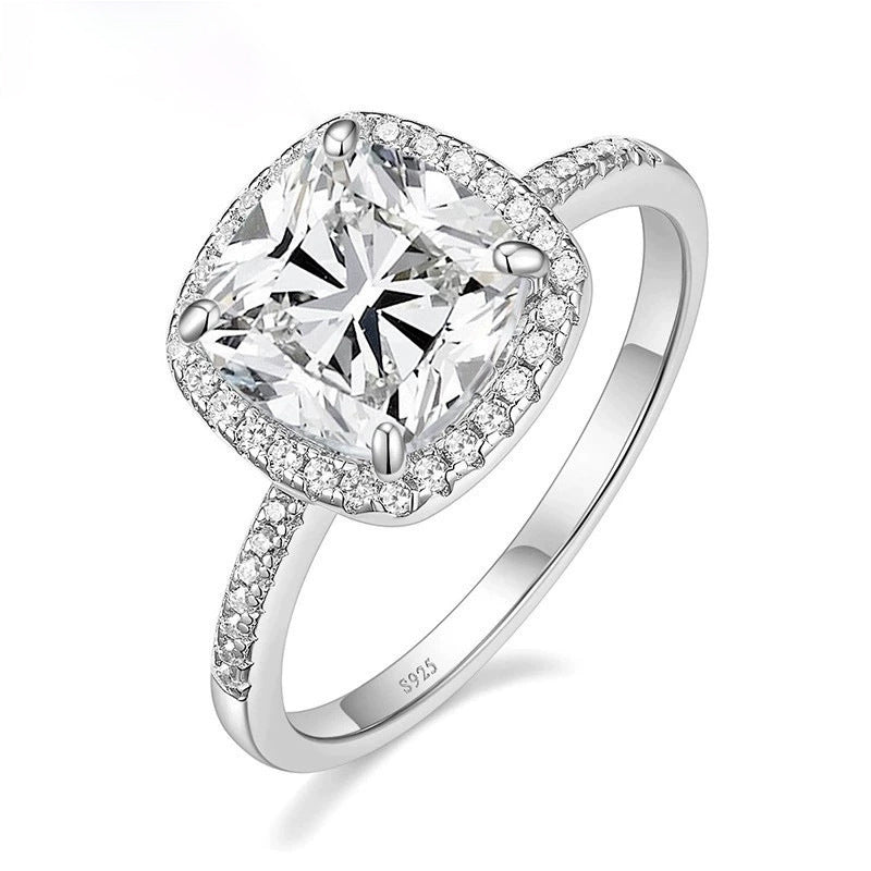 S925 Silver Round Bag with 4 Carat Zircon Silver Ring