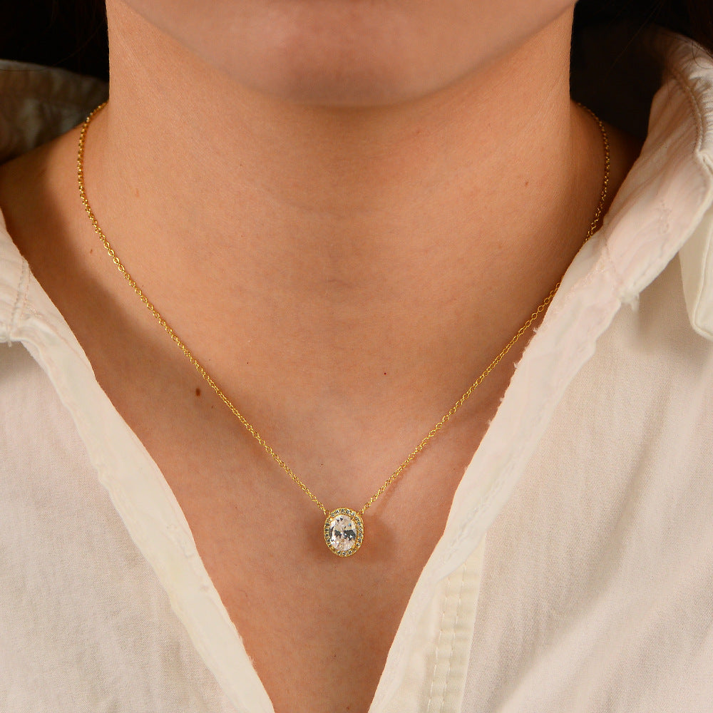 S925 Sterling Silver Oval Micro Inlaid Zircon Necklace