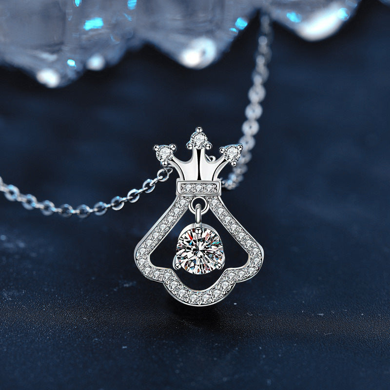 S925 Sterling Silver Moissanite Small Skirt Crown Clavicle Chain Pendant Necklace