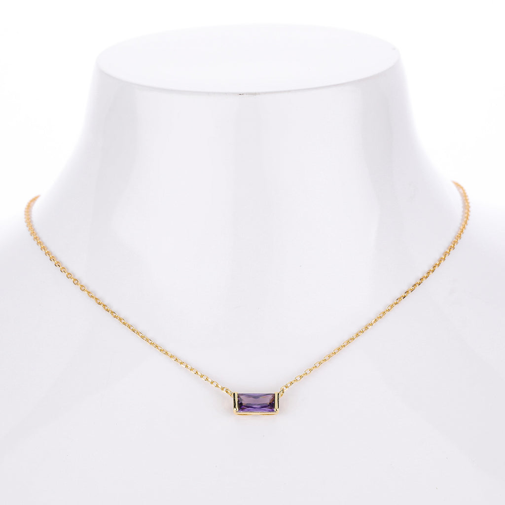 Rectangular colored zircon s925 sterling silver December birthstone collar necklace