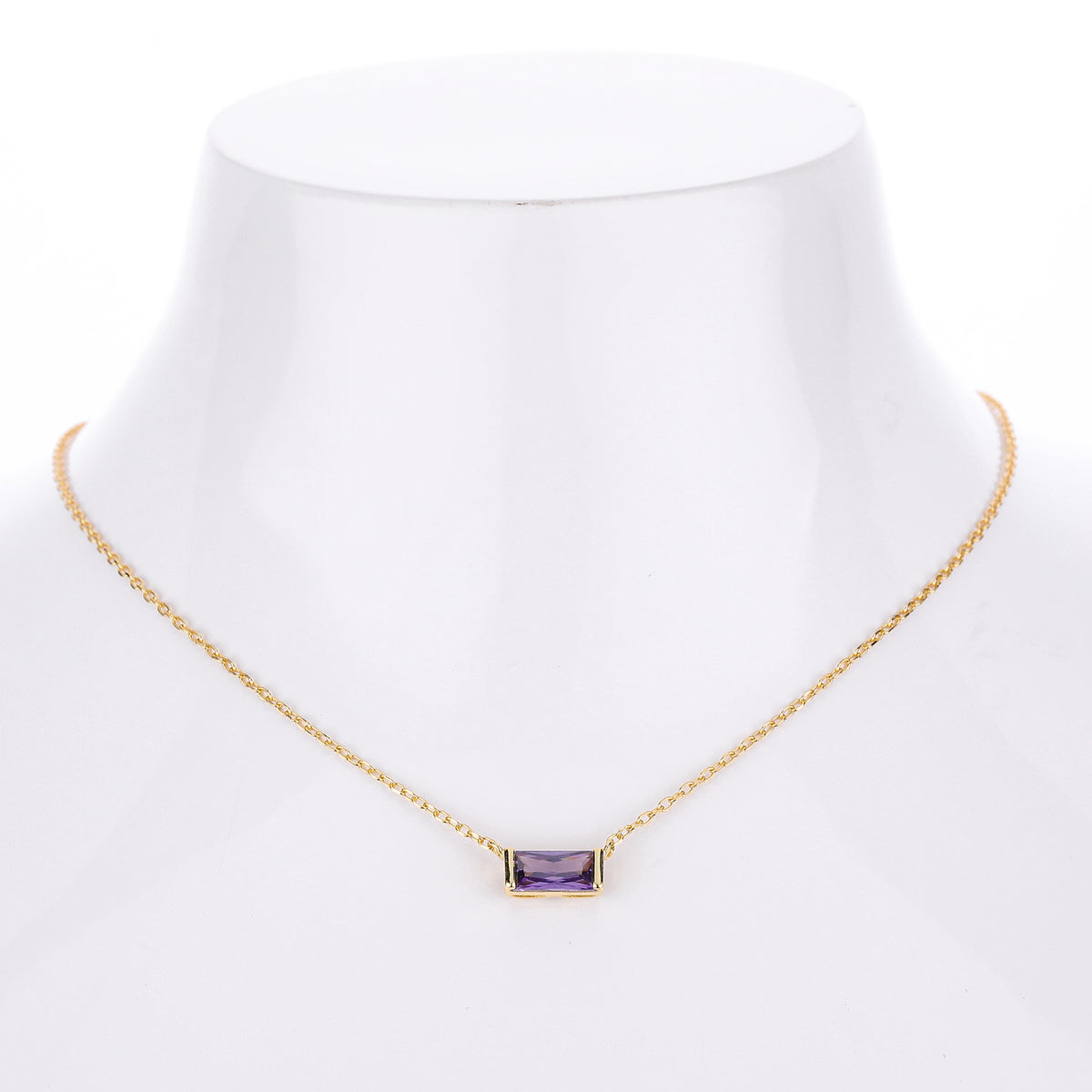 Rectangular colored zircon s925 sterling silver December birthstone collar necklace