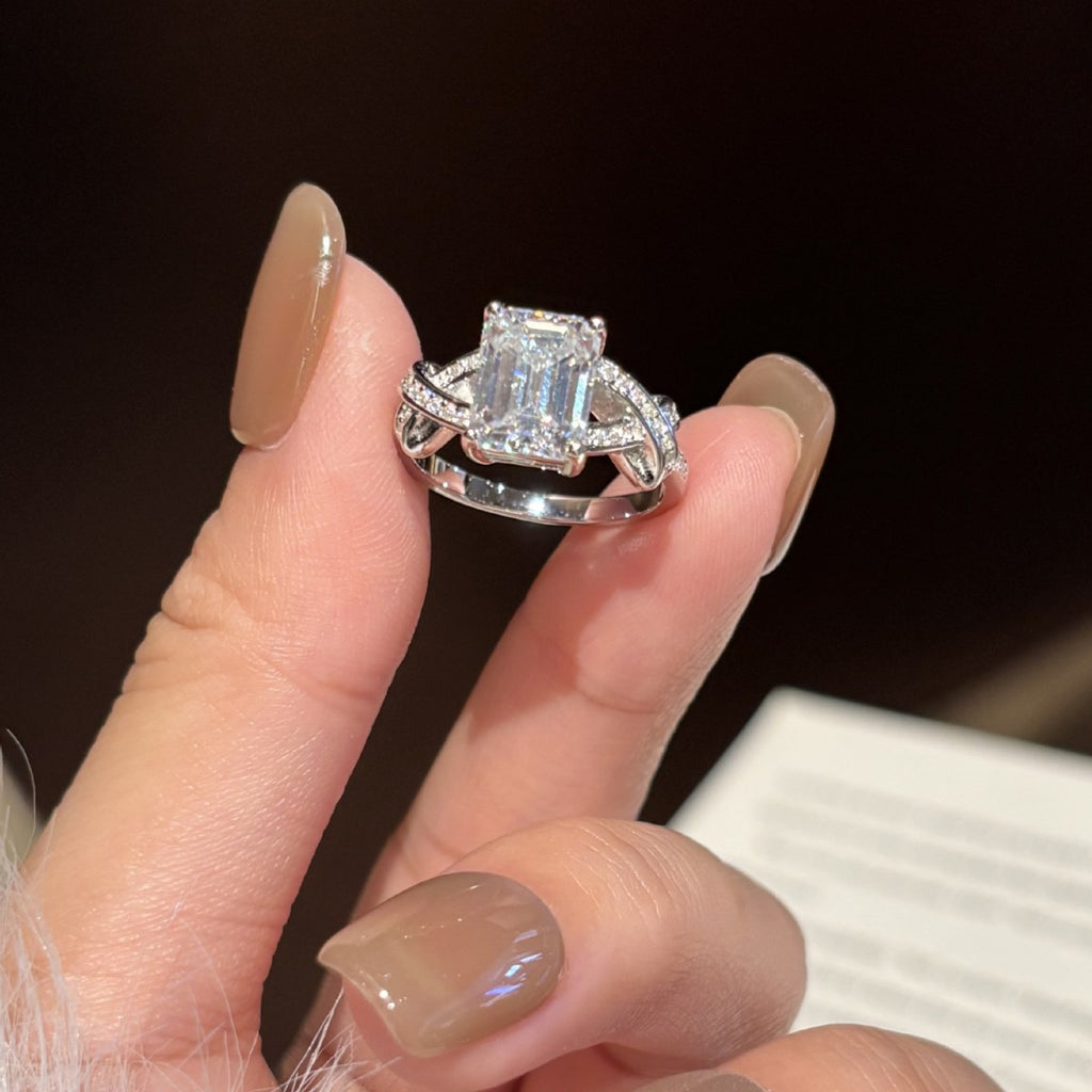 S925 Sterling Silver Rectangular Colored Moissanite Ring