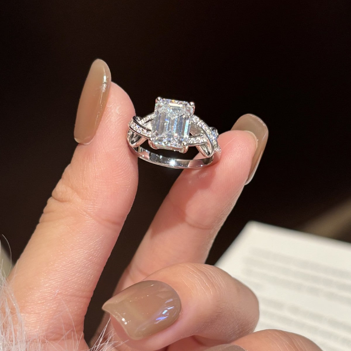 S925 Sterling Silver Rectangular Colored Moissanite Ring