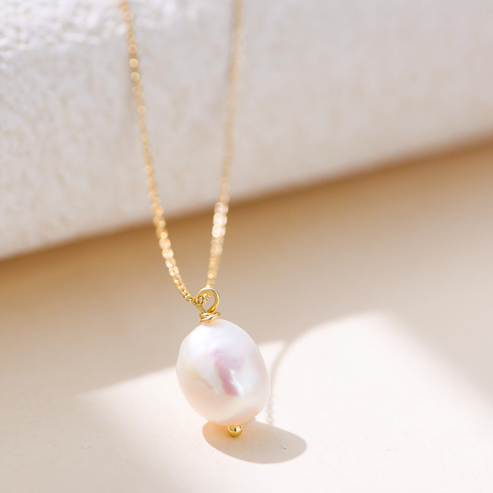S925 Sterling Silver Simple Natural Pearl Necklace
