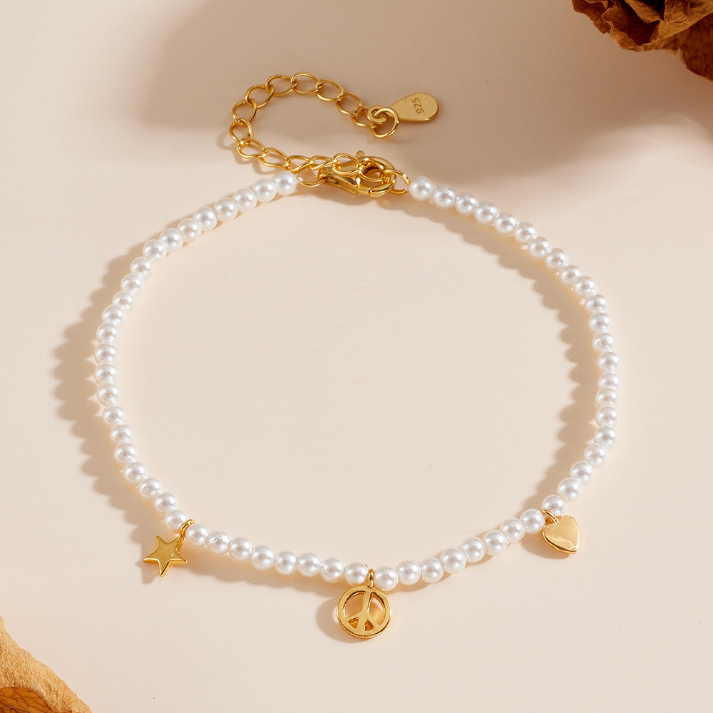 S925 Sterling Silver Gold Plated Pearl Bracelet