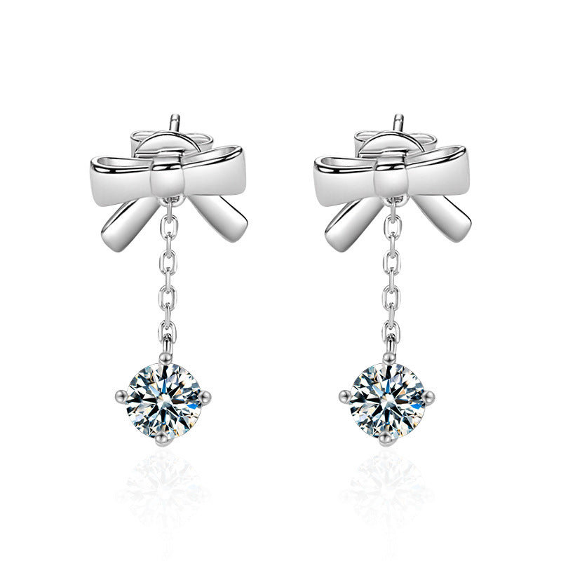 Premium & Niche Tassel Earrings — 925 Silver & Moissanite Bowknot Design