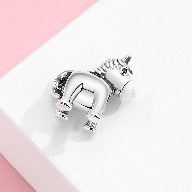 S925 Sterling Silver Cute Little Horse Bead Pendant