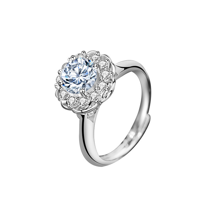 S925 Sterling Silver Moissanite  round Bag Ring