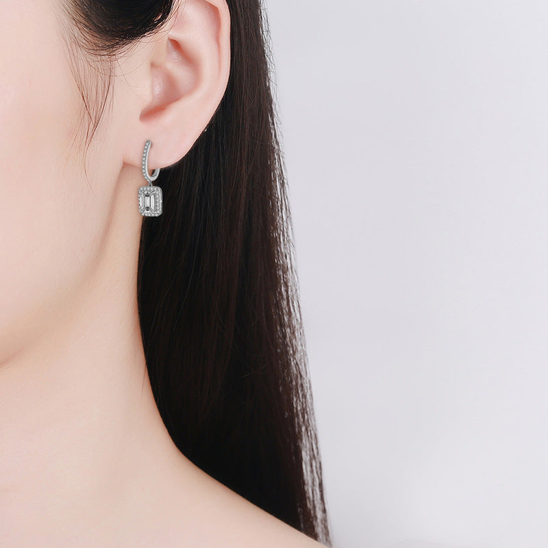 Stylish and elegant 925 sterling silver radiant-cut moissanite earrings