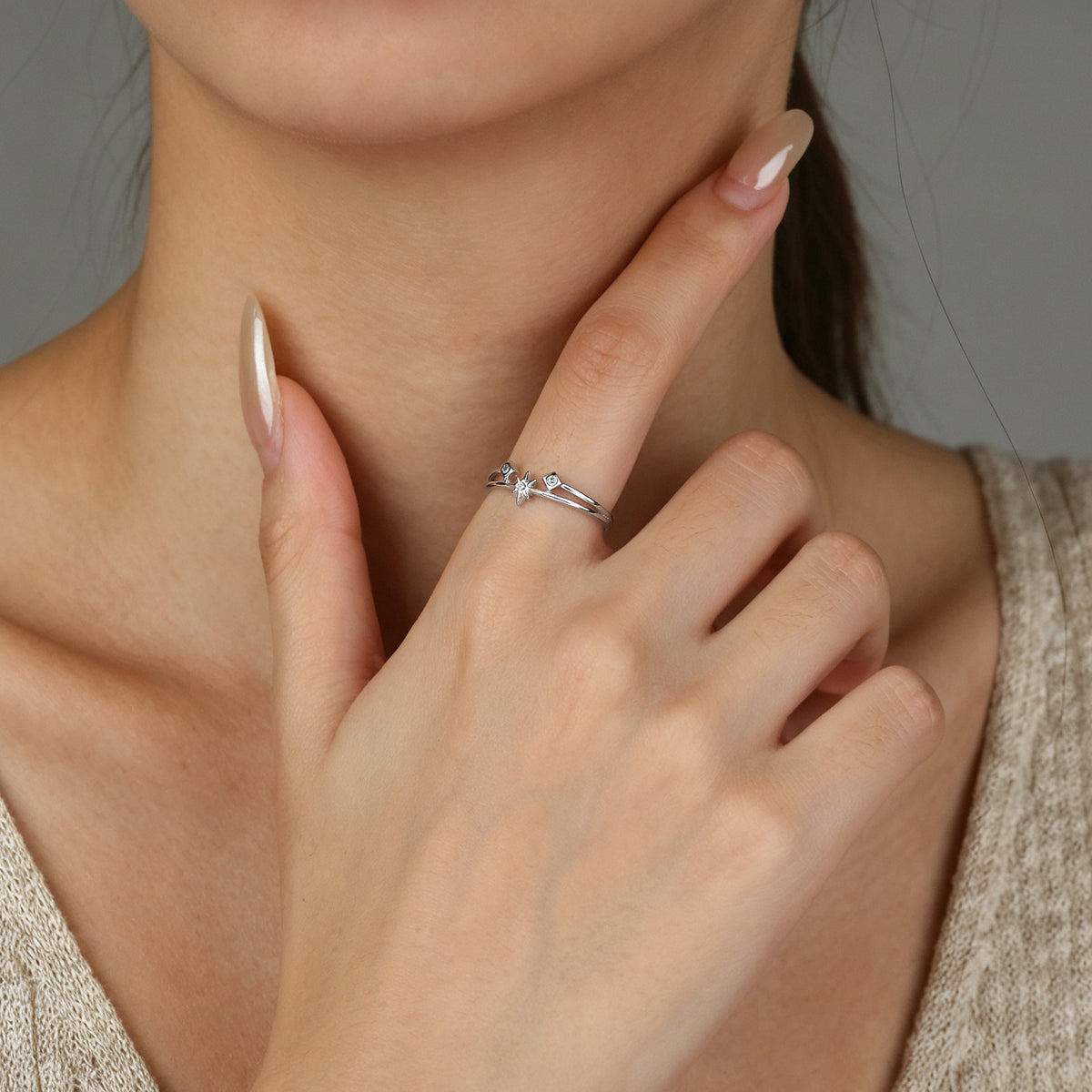 Modern Starburst Layered Ring in 925 Sterling Silver