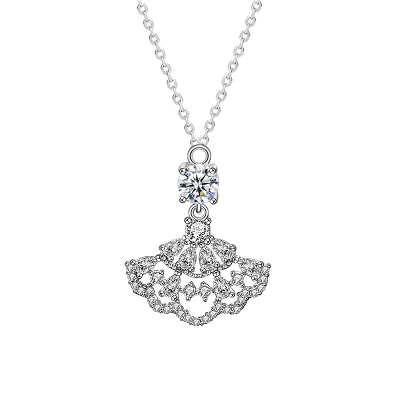 S925 Sterling Silver Moissanite Small Skirt Diamond Inlaid Fan Pendant Necklace