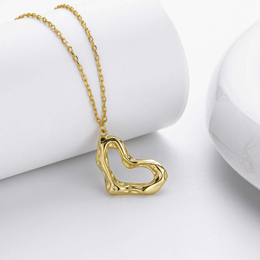 S925 Sterling Silver Irregular Wrinkles Heart Necklace