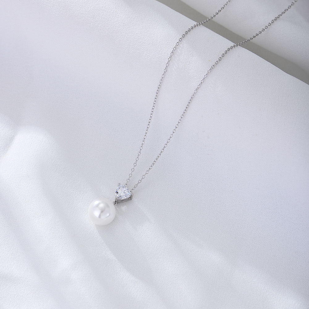 S925 Sterling Silver Heart-Shaped Zircon Pearl Necklace
