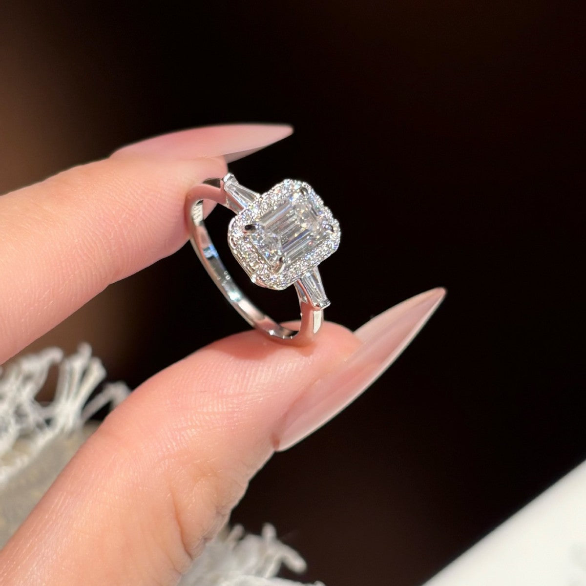 S925 Silver Rectangular Moissanite Ring