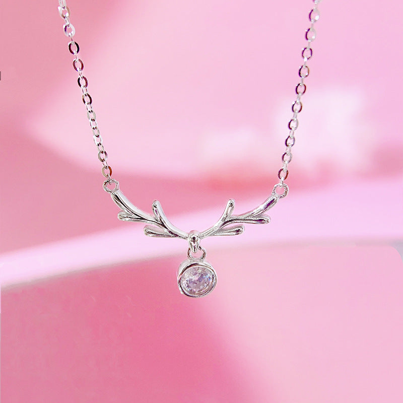 S925 Sterling Silver "Always with You" Christmas Antler Necklace
