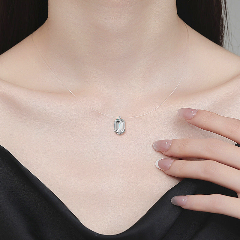 S925 Sterling Silver Moissanite Rectangular Pendant Necklace