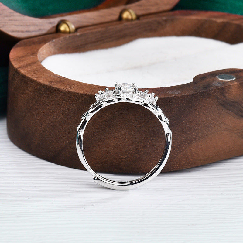 S925 Sterling Silver Moissanite Love Crown Ring
