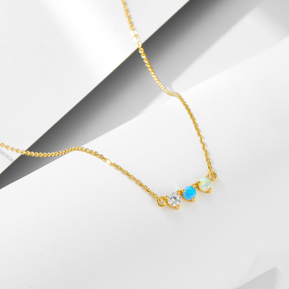 S925 Sterling Silver Colorful Opal Zircon Inlaid Necklace