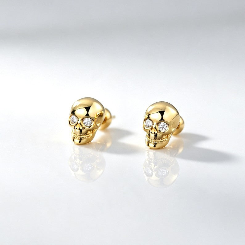 S925 Sterling Silver Halloween Skull Stud Earrings with Micro-set Zirconia