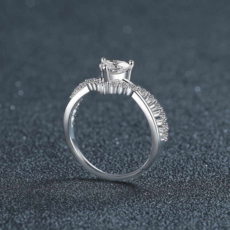 S925 Sterling Silver Heart Moissanite Diamond Accent Surround Ring