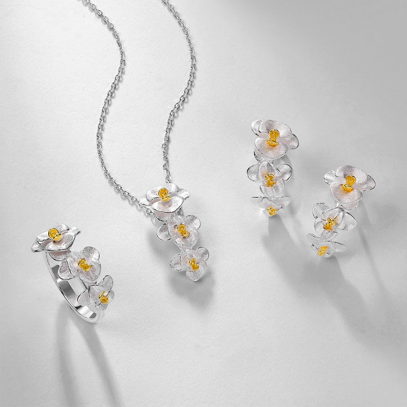 S925 Sterling Silver Orchid Necklace