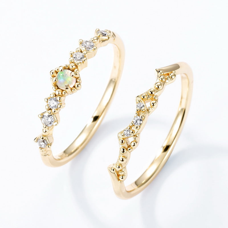 S925 Sterling Silver Gold-Plated Opal Ring Set