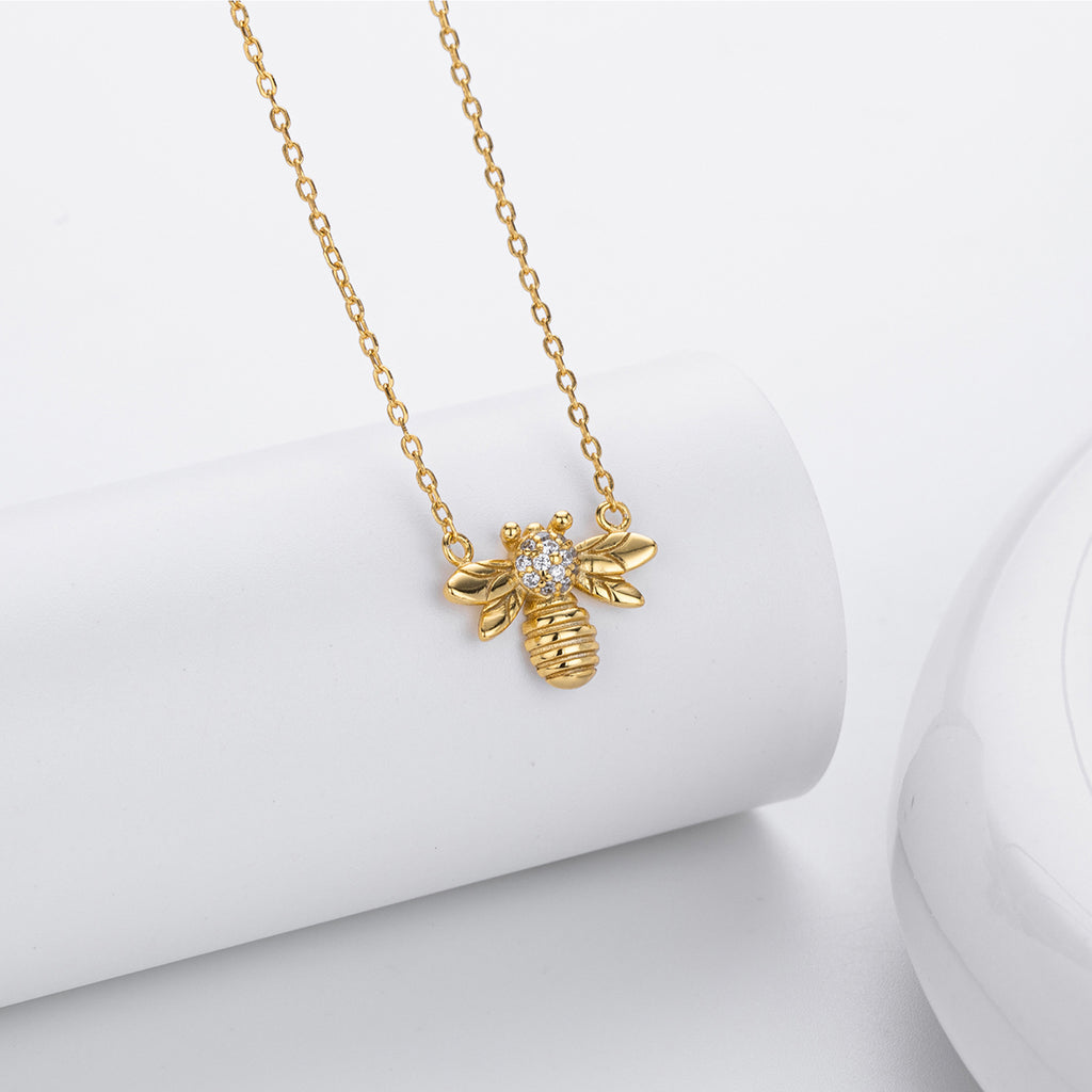 S925 pure silver fashionable zirconia bee-shaped necklace