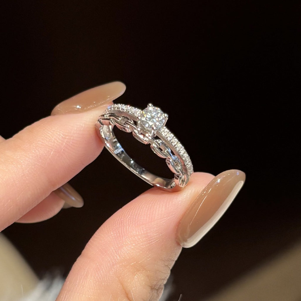 S925 Sterling Silver Chain-Style Moissanite Ring