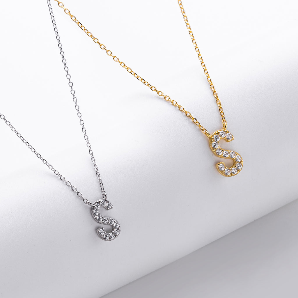 S925 Sterling Silver Simple Diamond Necklace with English Letters