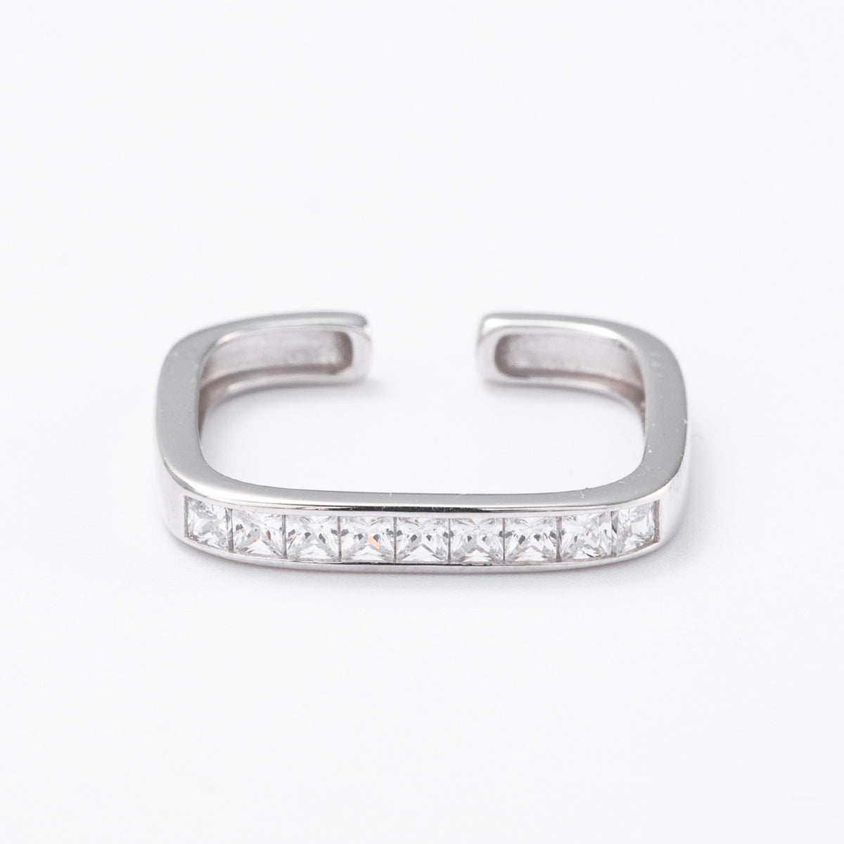 S925 sterling silver exquisite open ring set with square zircon stones