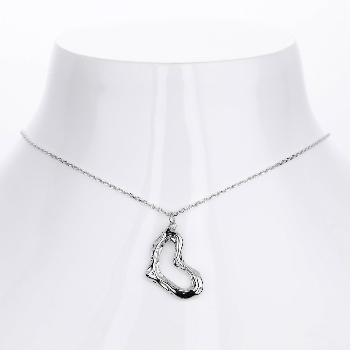 S925 Sterling Silver Irregular Wrinkles Heart Necklace