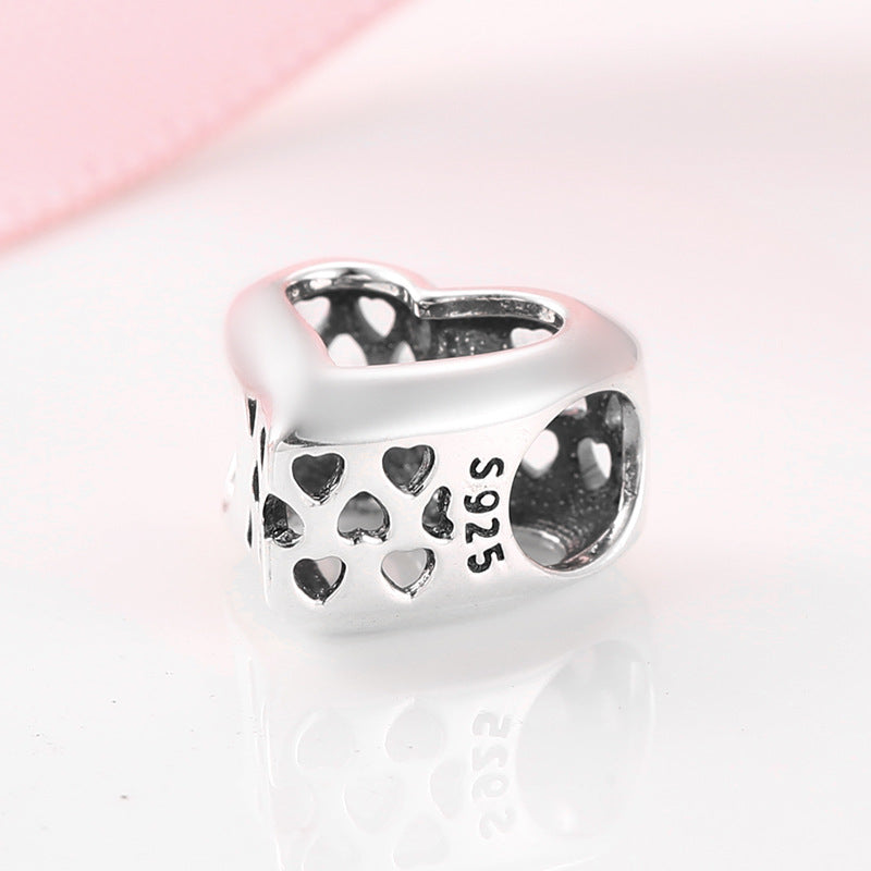 S925 Sterling Silver Loving Heart Hollow Beaded Pendant