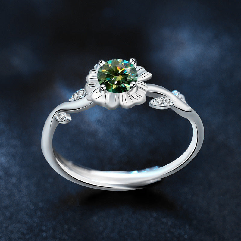 925 Sterling Silver Sunflower Moissanite Open Ring