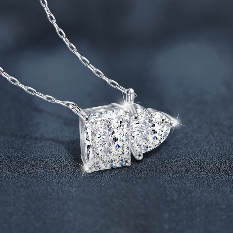 S925 Sterling Silver Rectangular Heart-Shaped Pendant Necklace