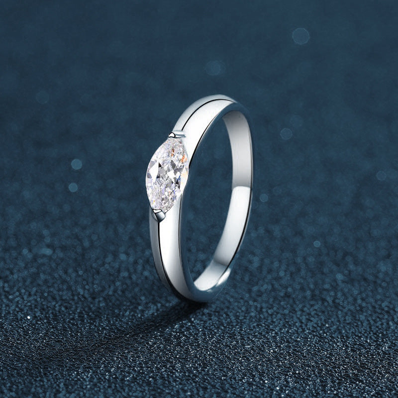 S925 Sterling Silver Solitaire Marquise Moissanite Ring