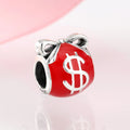 S925 Sterling Silver Red Dollar Symbol Purse Lucky Bracelet Pendant