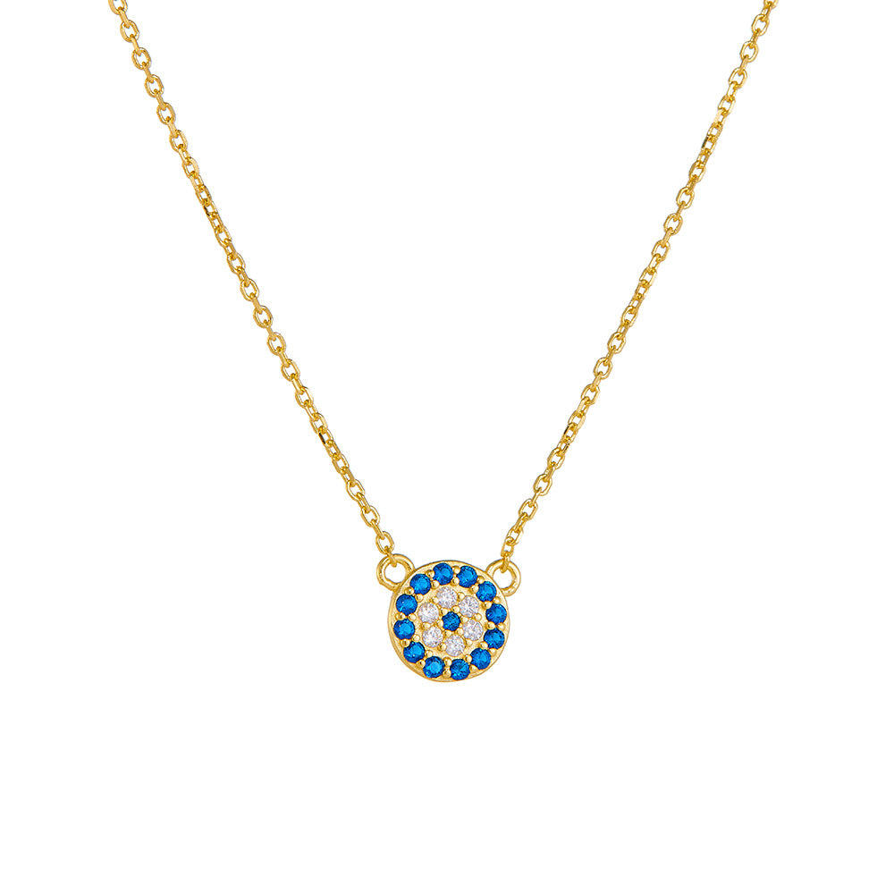 S925 Sterling Silver Devil's Eye Round Blue White Zircon Inlaid Necklace