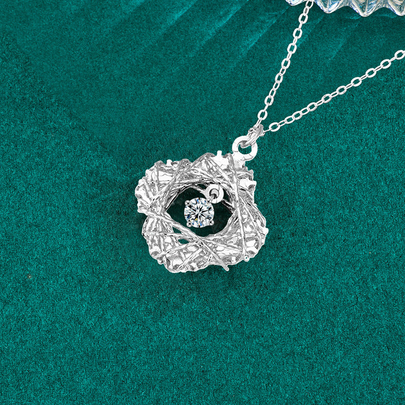 S925 Sterling Silver Moissanite Woven Dream Net Clover Pendant Necklace