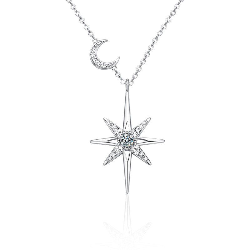 S925 Sterling Silver Moissanite Eight Awn Star Necklace