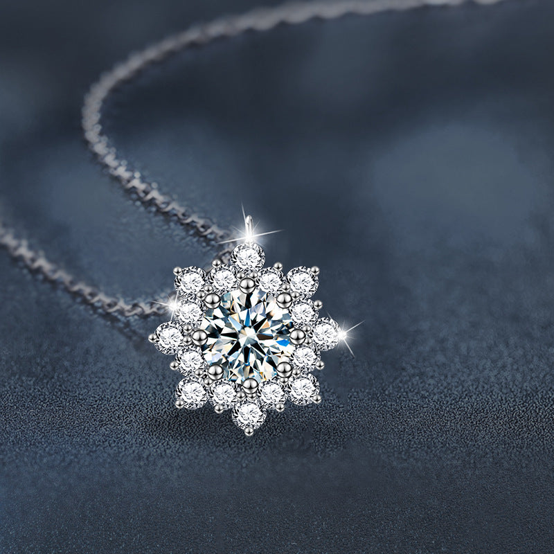 S925 Sterling Silver Moissanite SUNFLOWER Pendant Necklace