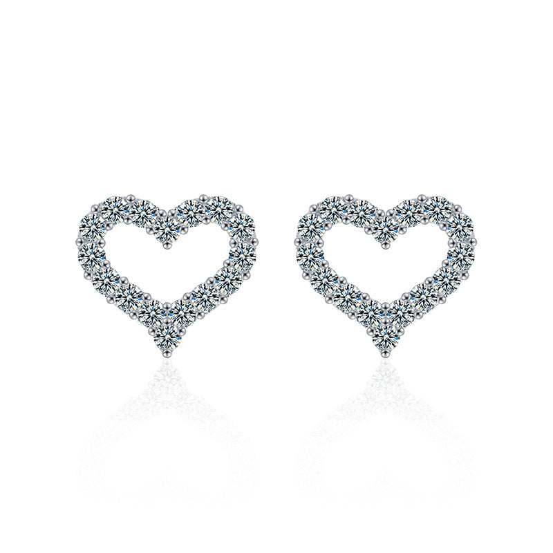 Moissanite 925 sterling silver full diamond heart earrings