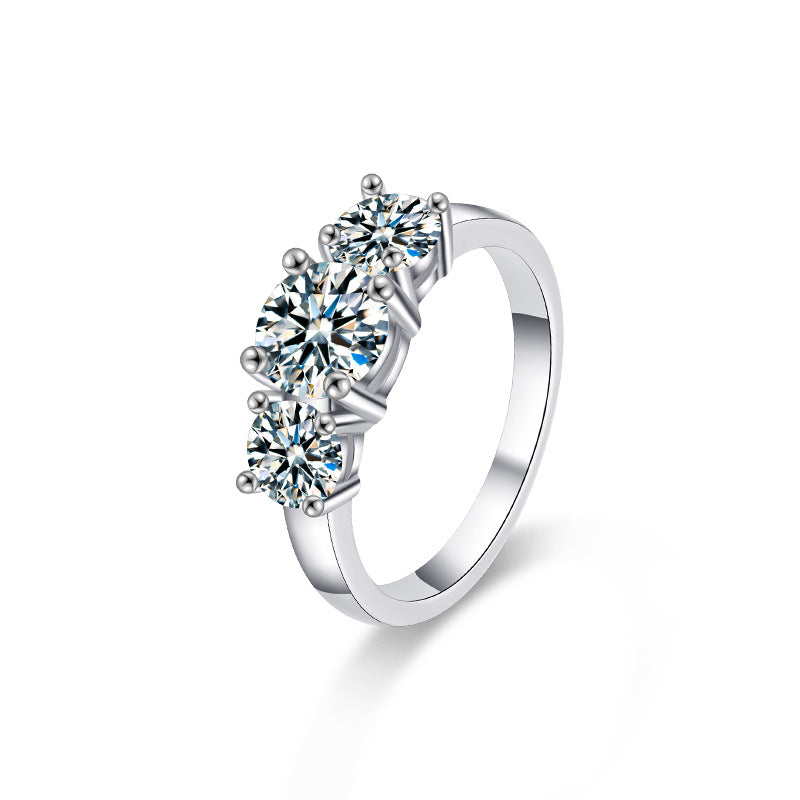 S925 Sterling Silver Classic Three Stone Moissanite Ring