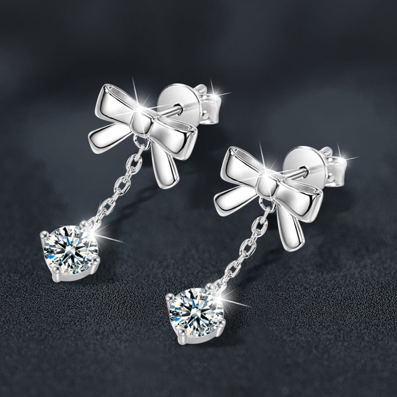 Premium & Niche Tassel Earrings — 925 Silver & Moissanite Bowknot Design