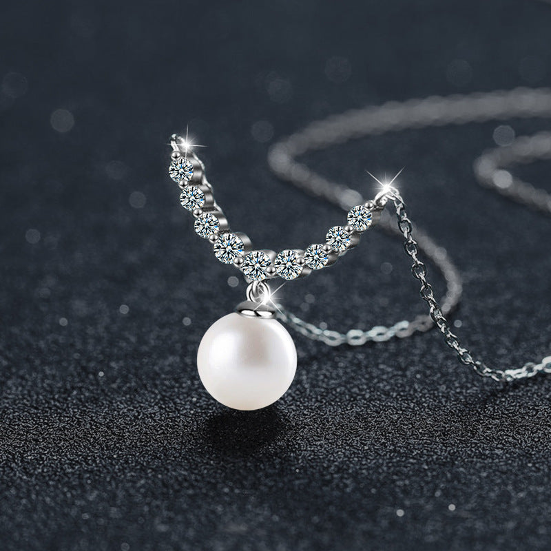 S925 Sterling Silver Moissanite Smile Pearl Necklace