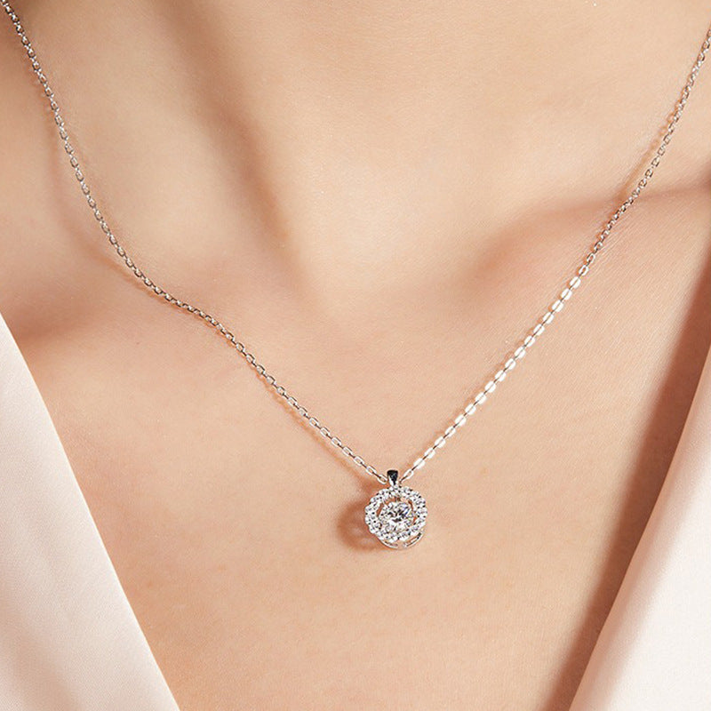 S925 Sterling Silver Moissanite Round Pendant Necklace