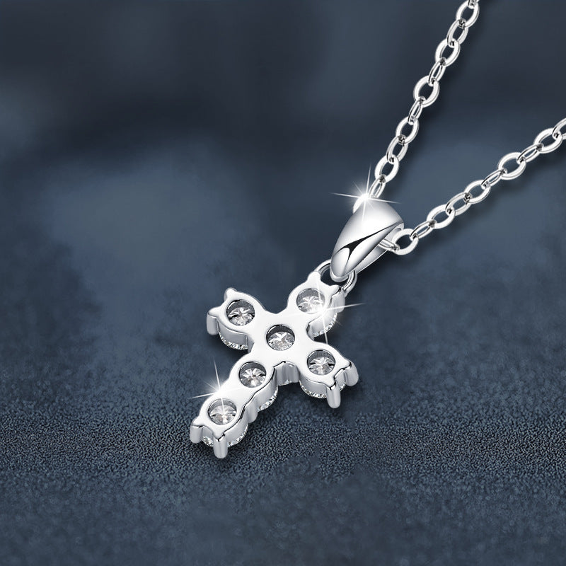 S925 Sterling Silver Moissanite Cross Pendant Necklace