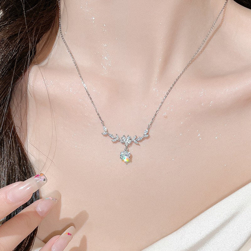 S925 Sterling Silver Moissanite Flower Wheat Necklace