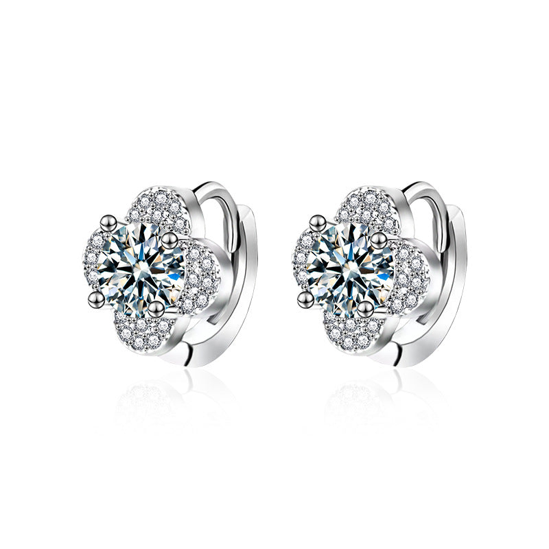 Moissanite & S925 Sterling Silver Four-Leaf Clover Earrings