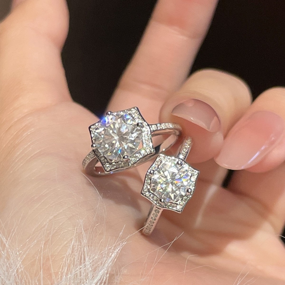 S925 Silver Ring with Square-Cut Colored Moissanite